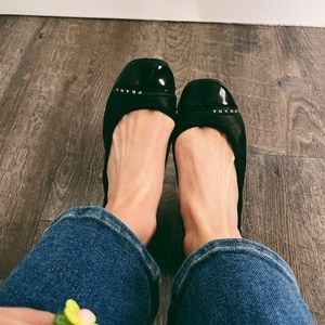 Prada Sport Black Nylon And Patent Leather Scrunch Flats Size 39.5